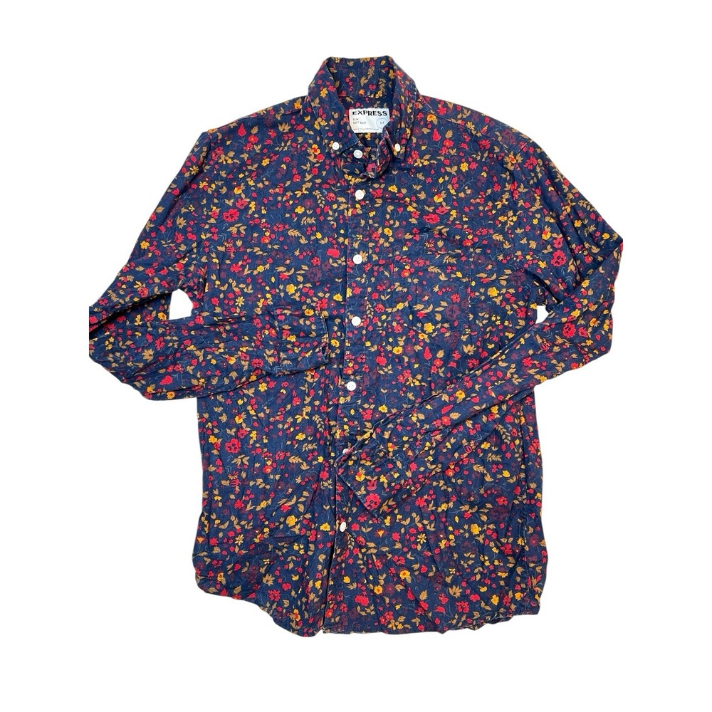 EXPRESS Slim Soft Wash Men's‎ Fall Leaves Button Down Shirt Long Sleeves Size S
